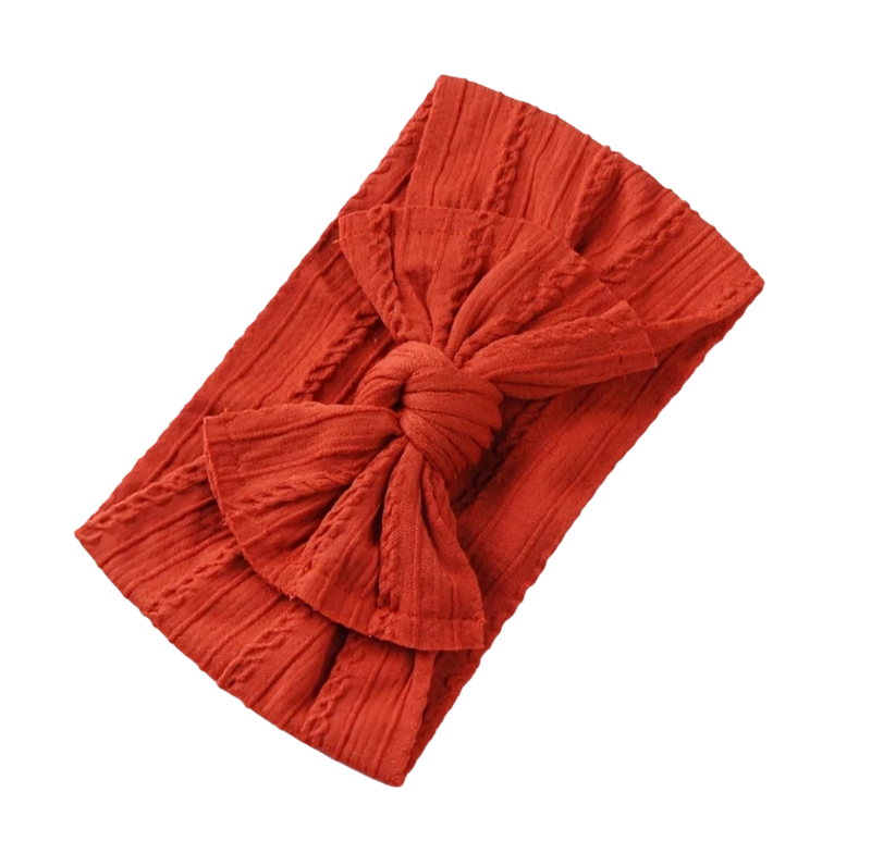 Mia Cable Knit Bow Headwrap | Rust - Adassa Rose