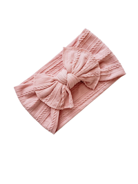 Mia Cable Knit Bow Headband - Blush Pink - Adassa Rose