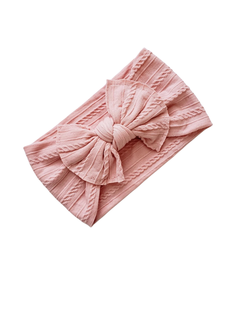 Mia Cable Knit Bow Headband - Blush Pink - Adassa Rose