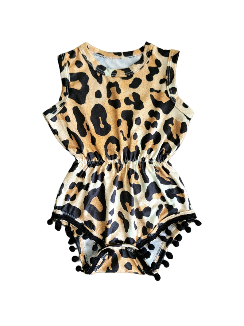 Leopard Pom Pom Romper Baby Girl