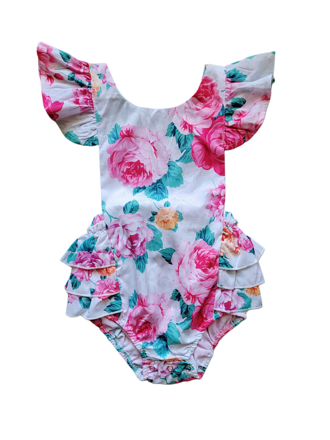 Cali Pink And White Floral Ruffle Romper Baby