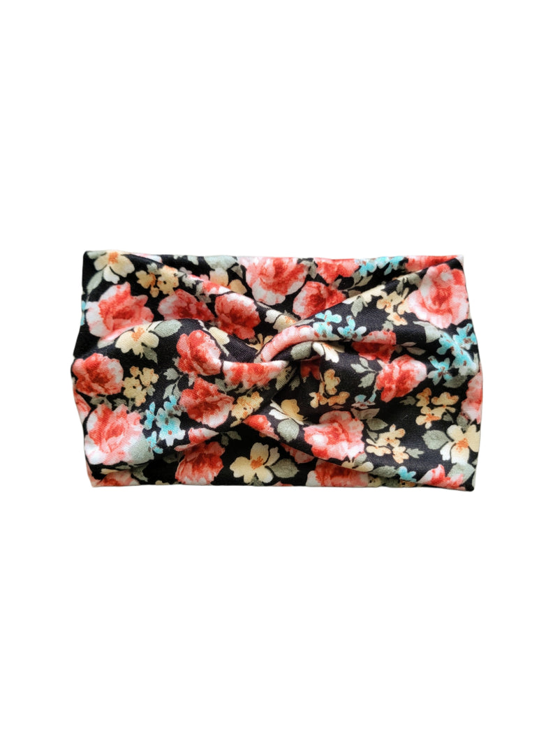 Black Floral Twist Headband