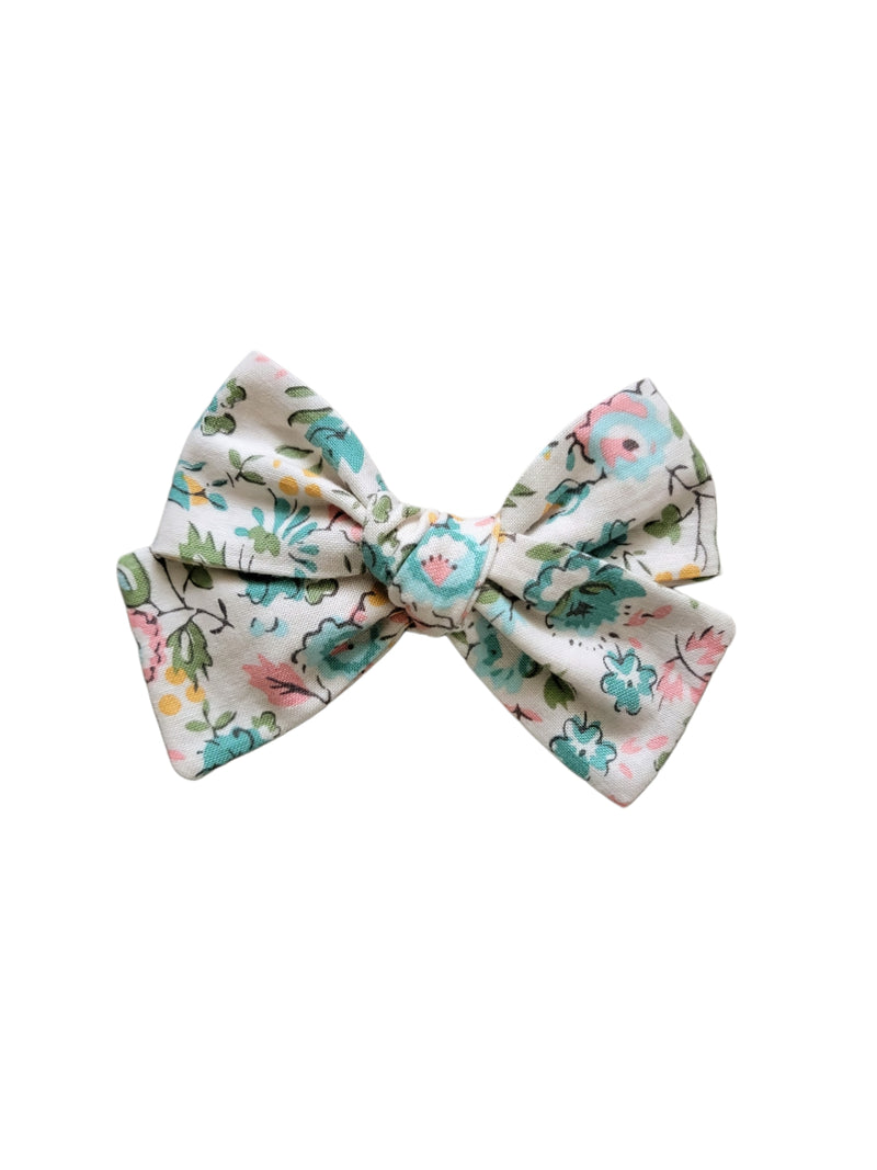 Beige Floral Hair Bow Clip - Adassa Rose