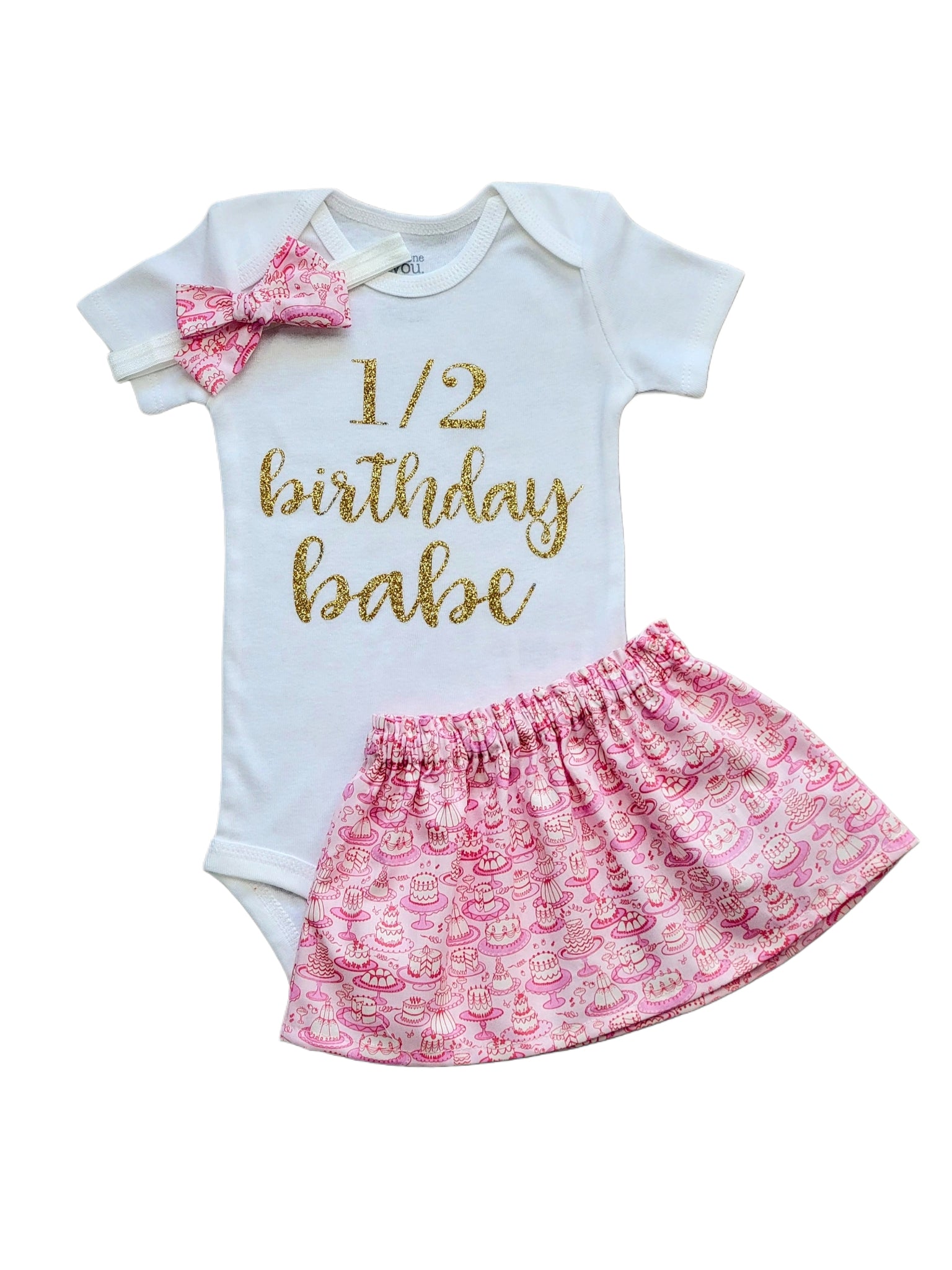 Claudette 6 Month Birthday Outfit Girl Half Birthday Pink and Gold Outfit 24 Months Long Sleeve