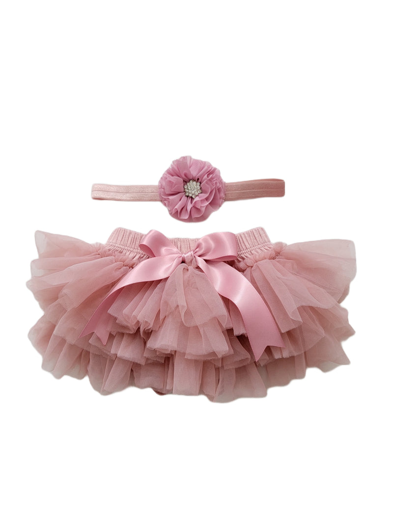 Avana Vintage Pink Tutu Bloomer And Headband Set - Adassa Rose