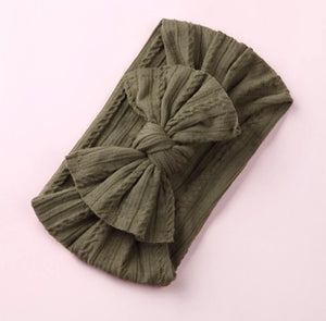 Mia Cable Knit Bow Headwrap - Olive