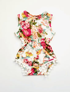 Scarlett Floral Pom Pom Romper Girl - Adassa Rose