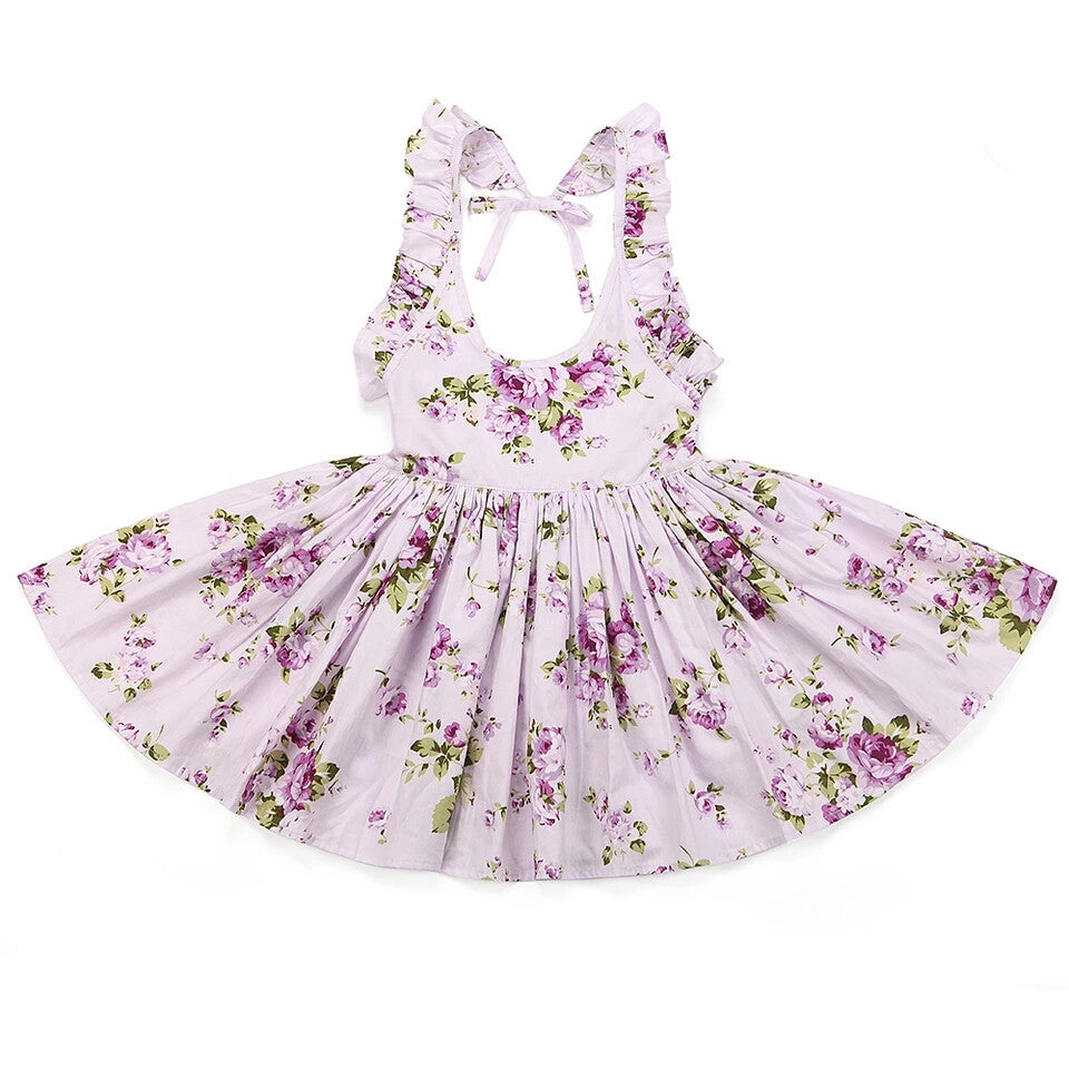 Cherie Floral Flutter Sleeve Dress Girls Lavender - Adassa Rose