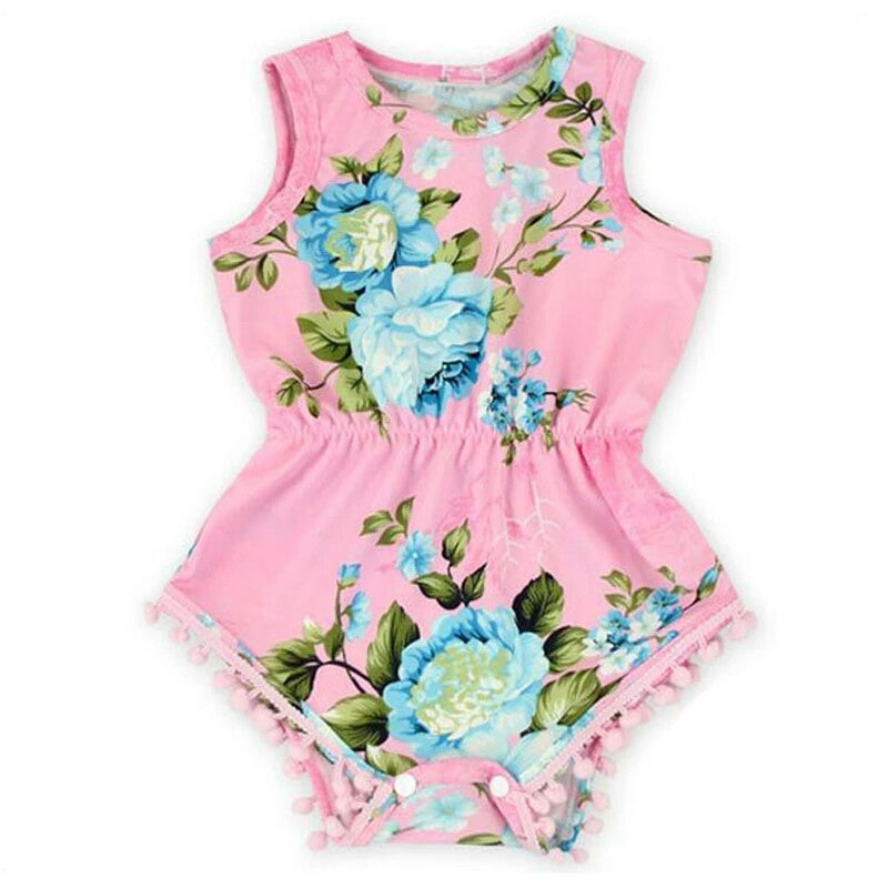 Pink Floral Pom Pom Romper - Adassa Rose