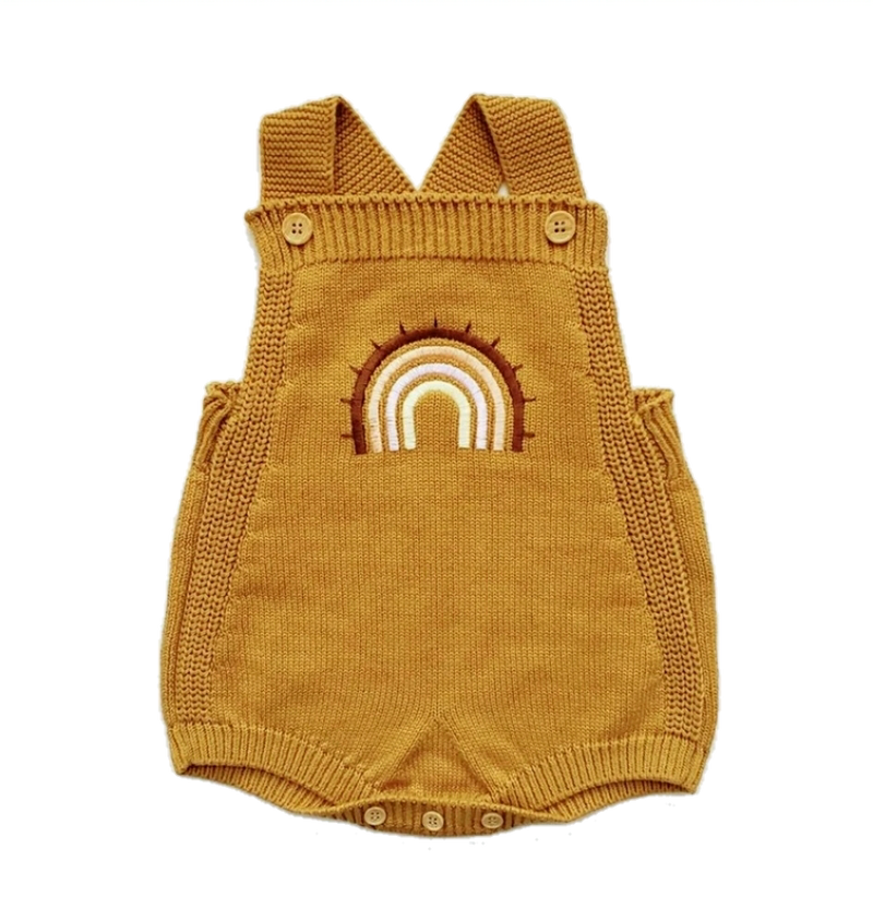 Rainbow Knitted Romper | Mustard - Adassa Rose