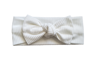 Ribbed Knot Bow Headband In White