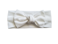 Ribbed Knot Bow Headband In White - Adassa Rose