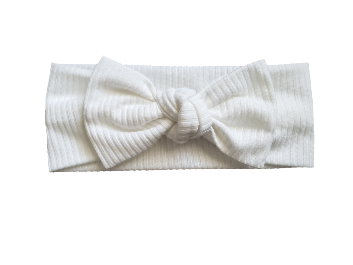 Ribbed Knot Bow Headband In White - Adassa Rose