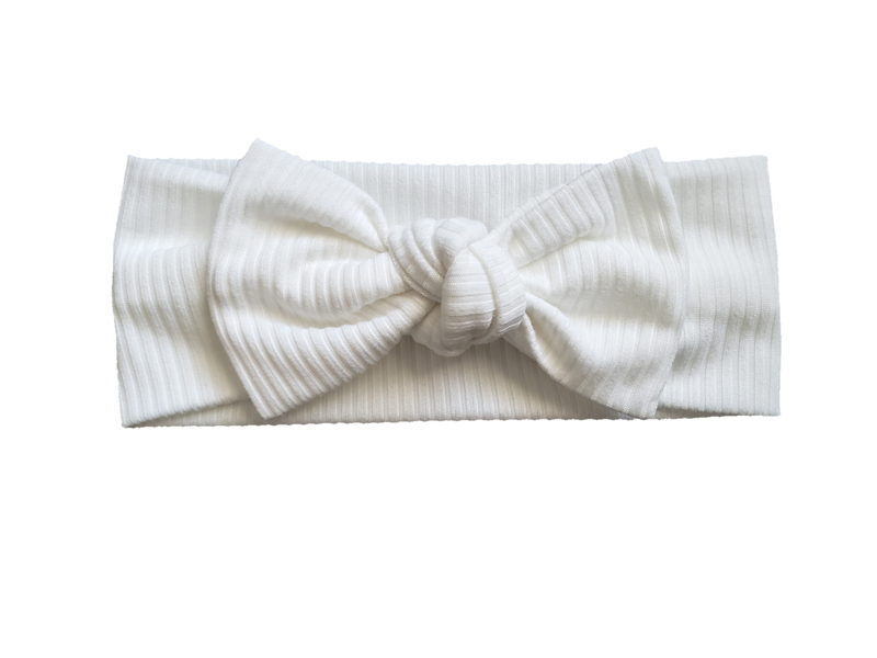 Ribbed Knot Bow Headband In White - Adassa Rose