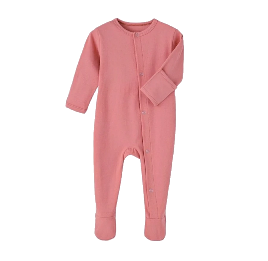 Baby Girl Peach Ribbed Footed Romper One-Piece - Adassa Rose