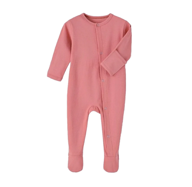 Baby Girl Peach Ribbed Footed Romper One-Piece - Adassa Rose