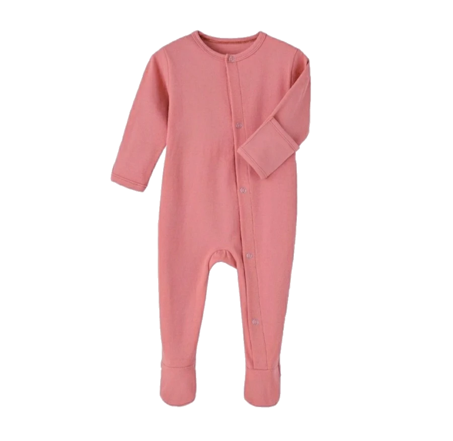 Baby Girl Peach Ribbed Footed Romper One-Piece