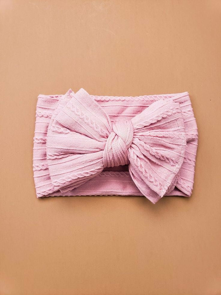 Ruby Cable Knit Big Bow Headband - Vintage Pink - Adassa Rose