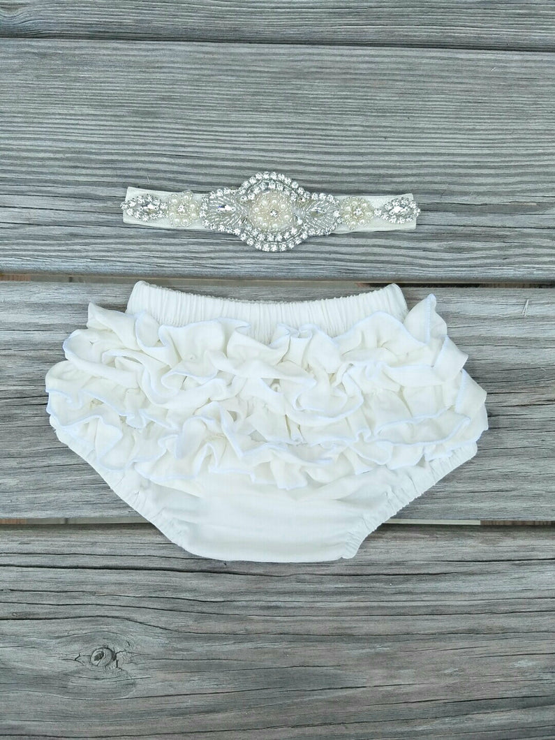 Ivory Newborn Bloomer And Headband - Adassa Rose
