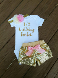 Half Birthday Pink And Gold Outfit Six Month Birthday Outfit Girls - Adassa Rose