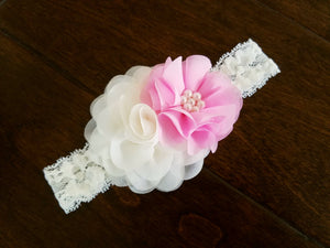 Pink And Ivory Headband Newborn Headband Birthday Headband Flower Girl Headband - Adassa Rose