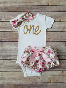 Pink And Gold First Birthday Outfit Floral - Adassa Rose