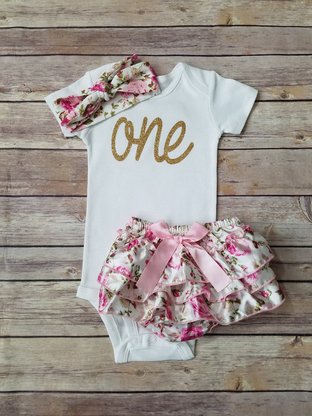Pink And Gold First Birthday Outfit Floral – Adassa Rose