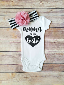 Mama Is My Bestie Onesie Mother's Day Baby Onesie Hipster Baby Onesie - Adassa Rose