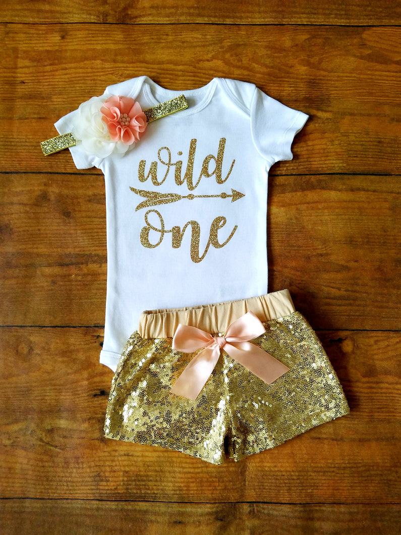 Wild One First Birthday Outfit Girl Peach And Gold - Adassa Rose