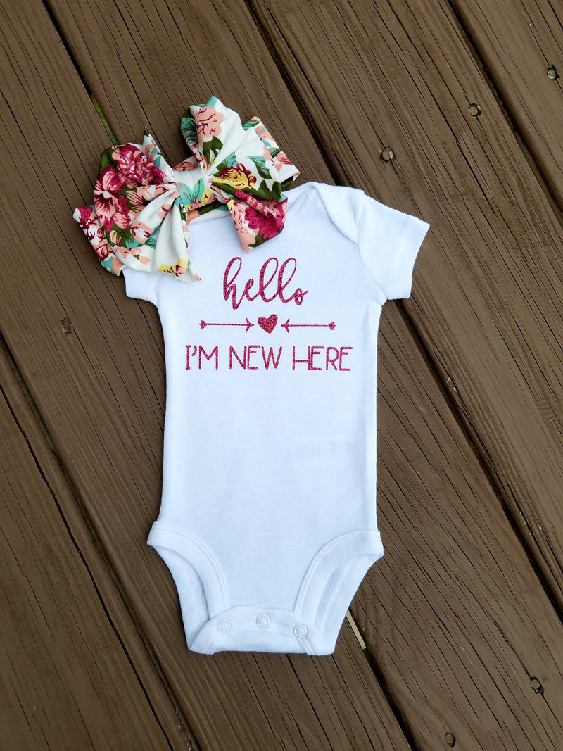 Cora Hello I'm New Here Bodysuit And Floral Headband - Adassa Rose