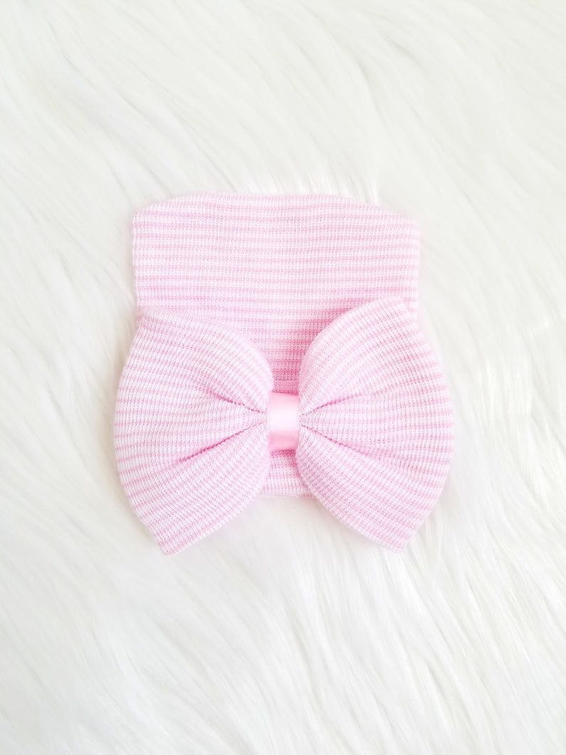 Newborn Hospital Hat Pink Newborn Bow Hat - Adassa Rose