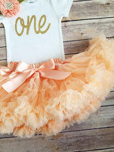 Load image into Gallery viewer, Brooke Peach And Gold First Birthday Outfit - Adassa Rose