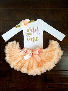 Wild One First Birthday Outfit Peach And Gold Tutu - Adassa Rose