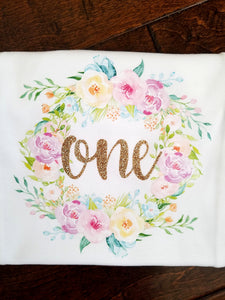 Floral Wreath First Birthday Onesie Pink And Gold - Adassa Rose