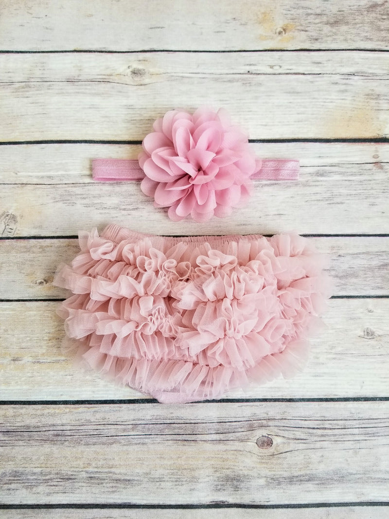 Vintage Pink  Bloomer And Headband Set Newborn Bloomer Set - Adassa Rose