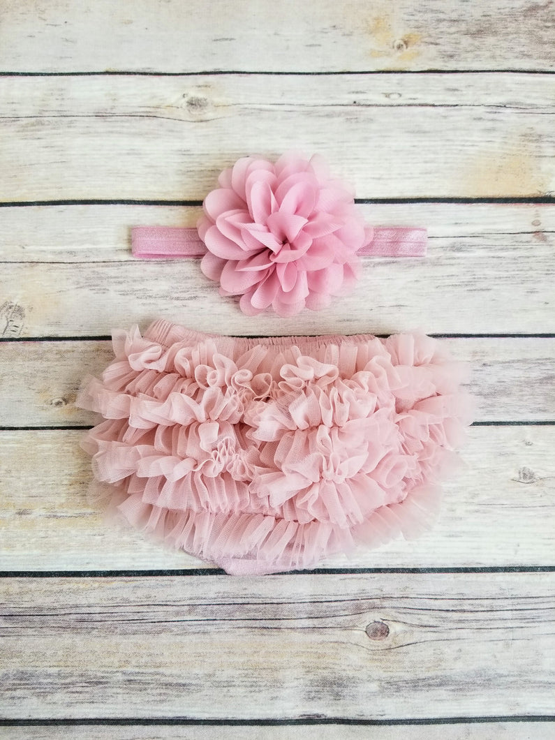 Vintage Pink  Bloomer And Headband Set Newborn Bloomer Set - Adassa Rose