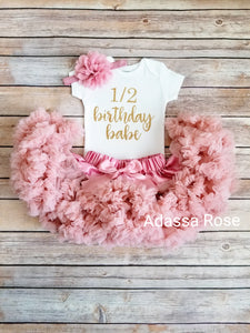 Ava 6 Month Birthday Outfit Girls Half Birthday Vintage Pink And Gold Outfit - Adassa Rose