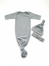Load image into Gallery viewer, Heather Gray Newborn Knotted Gown Unisex Coming Home Outfit Girl Boy - Adassa Rose
