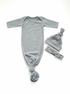 Heather Gray Newborn Knotted Gown Unisex Coming Home Outfit Girl Boy - Adassa Rose