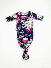 Load image into Gallery viewer, Navy Floral Newborn Knotted Gown Coming Home Outfit Girl - Adassa Rose