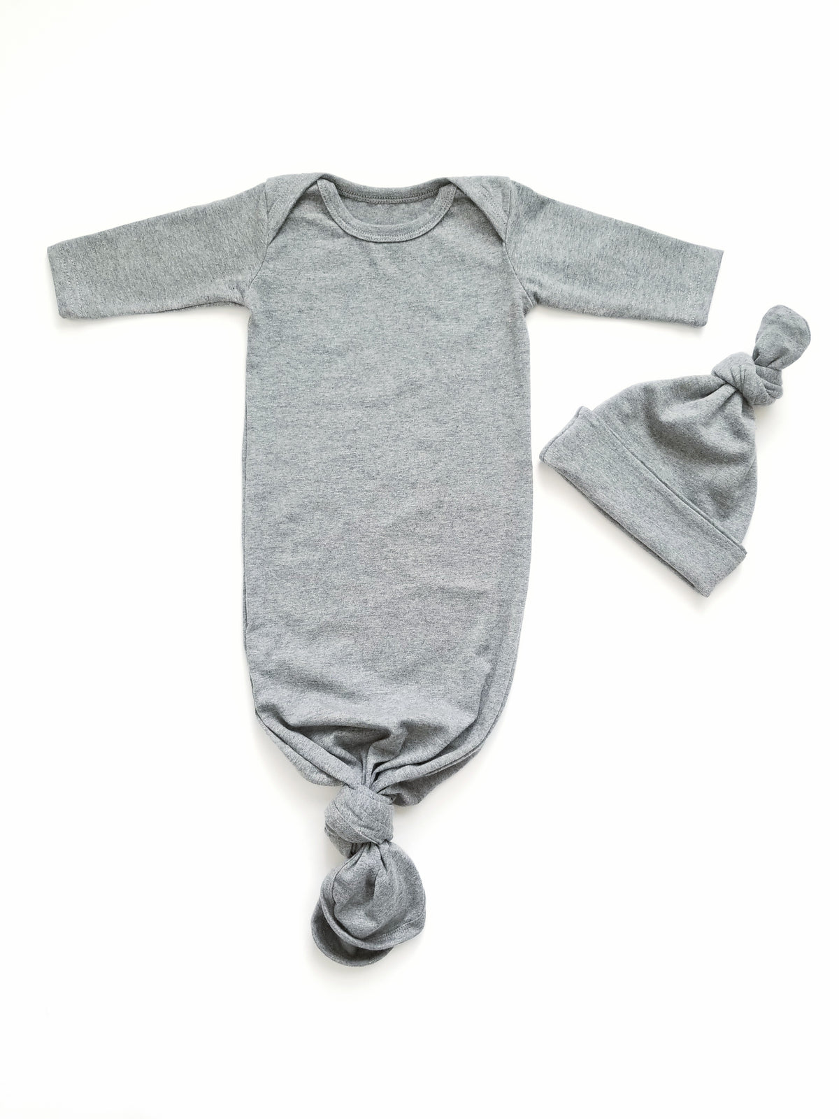 Heather Gray Newborn Knotted Gown Unisex Coming Home Outfit Girl Boy - Adassa Rose
