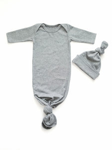 Heather Gray Newborn Knotted Gown Unisex Coming Home Outfit Boy - Adassa Rose