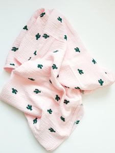 Cactus Muslin Swaddle Sweet Pink Baby Blanket - Adassa Rose