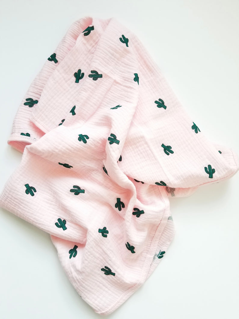 Cactus Muslin Swaddle Sweet Pink Baby Blanket - Adassa Rose