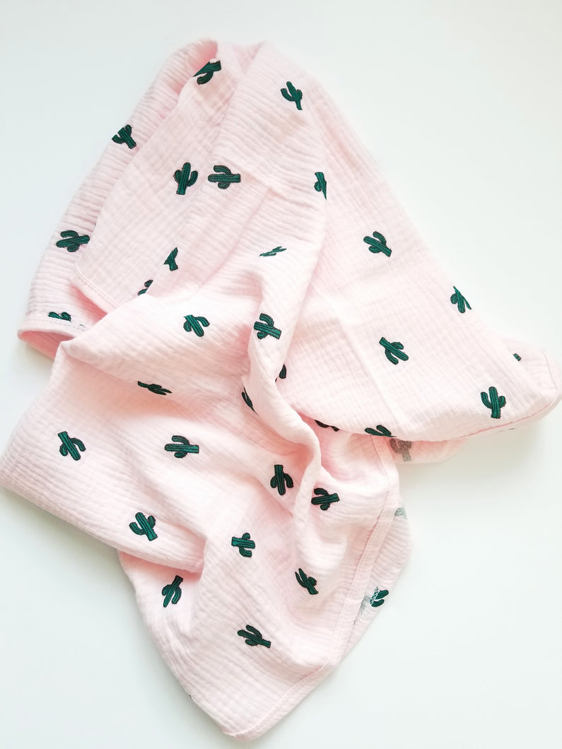 Cactus Muslin Swaddle Sweet Pink Baby Blanket - Adassa Rose