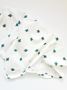 Cactus Muslin Swaddle White Baby Blanket - Adassa Rose