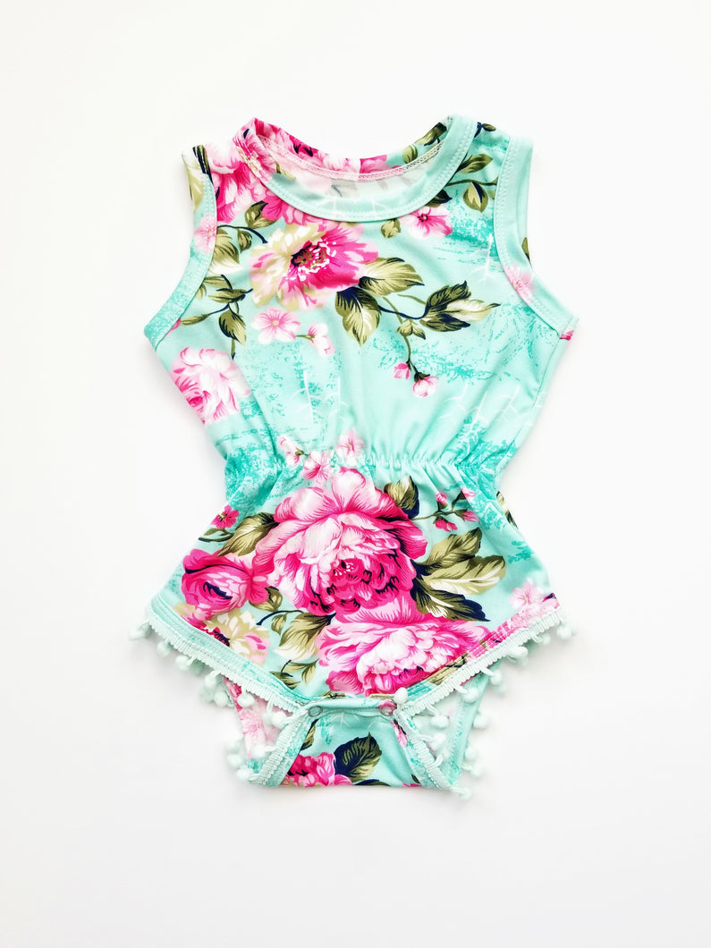 Eden Floral Pom Pom Romper Baby Girl - Adassa Rose
