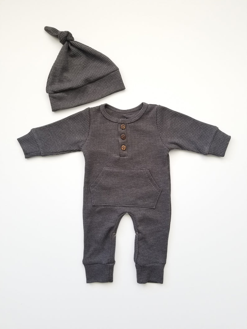 Waffle Pocket Romper Set Newborn Outfit - Adassa Rose