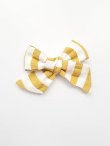 Claire Knotted Hair Bow Striped Mustard - Adassa Rose