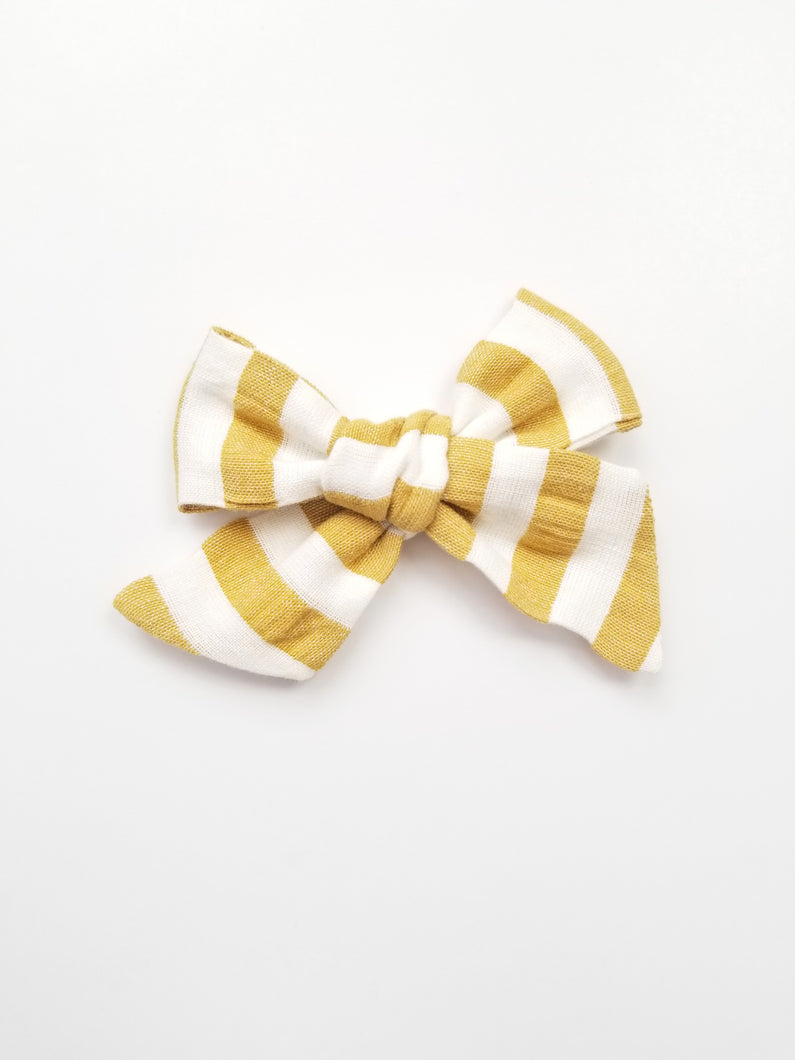 Claire Knotted Hair Bow Striped Mustard - Adassa Rose